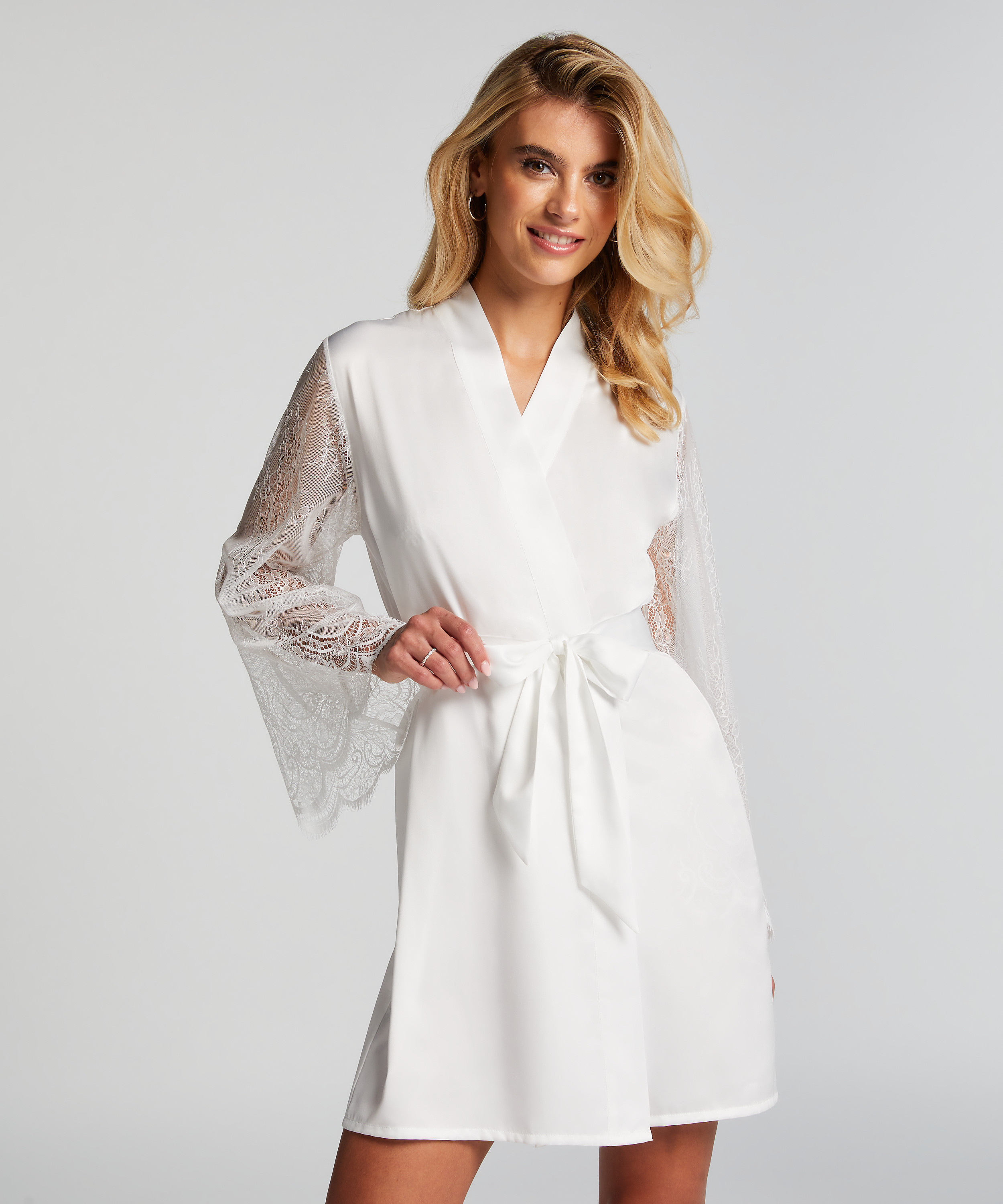 Bride Satin Kimono, White, main