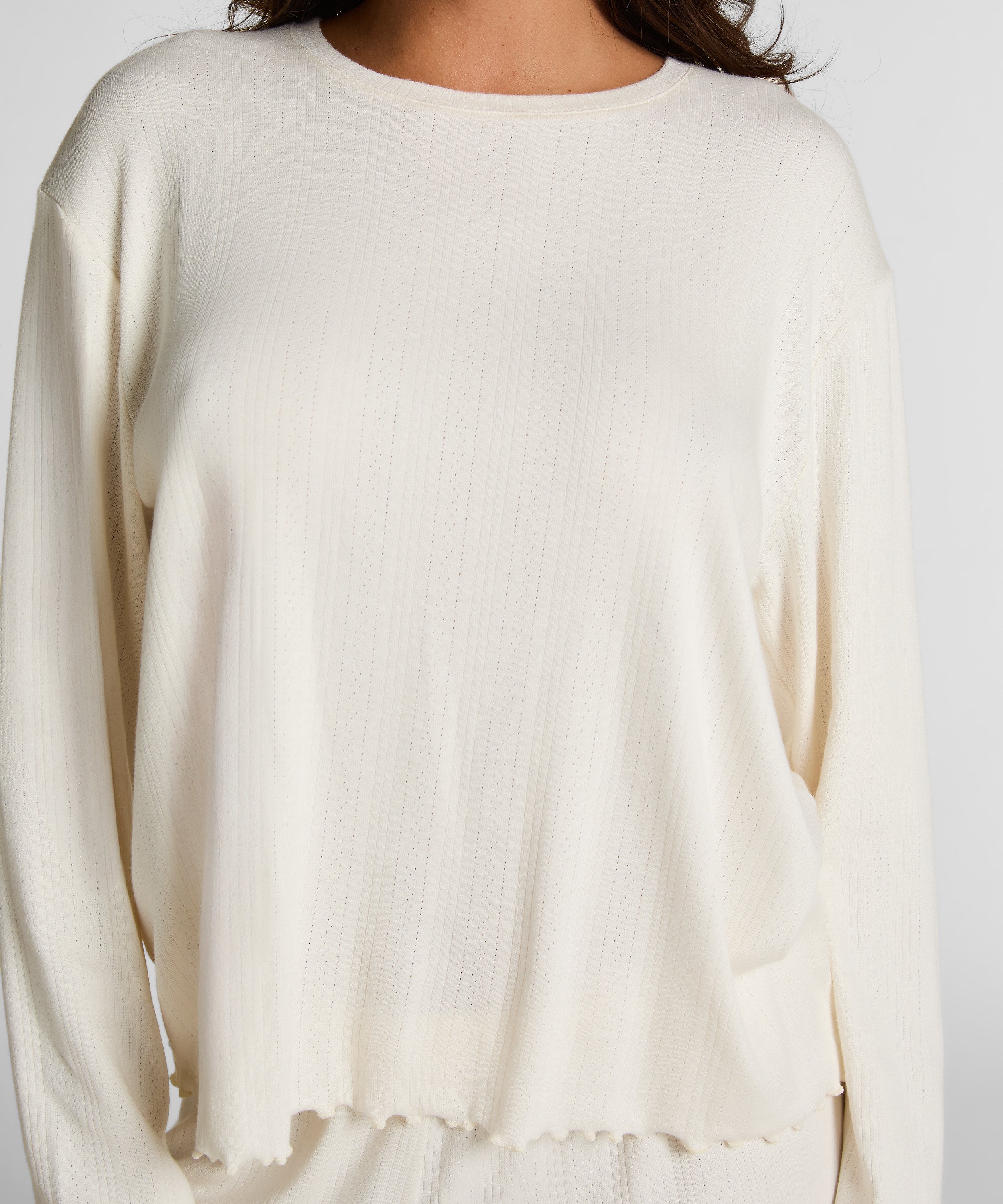 Pyjama Top Loose Pointelle, White, main