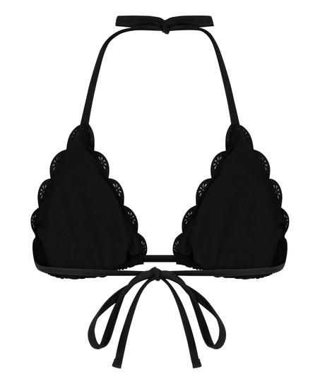 Scallop Floral Triangle Bikini, Black