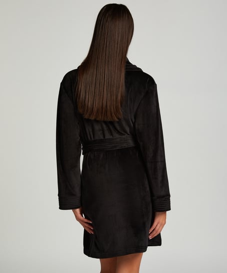 Velours short bathrobe, Black