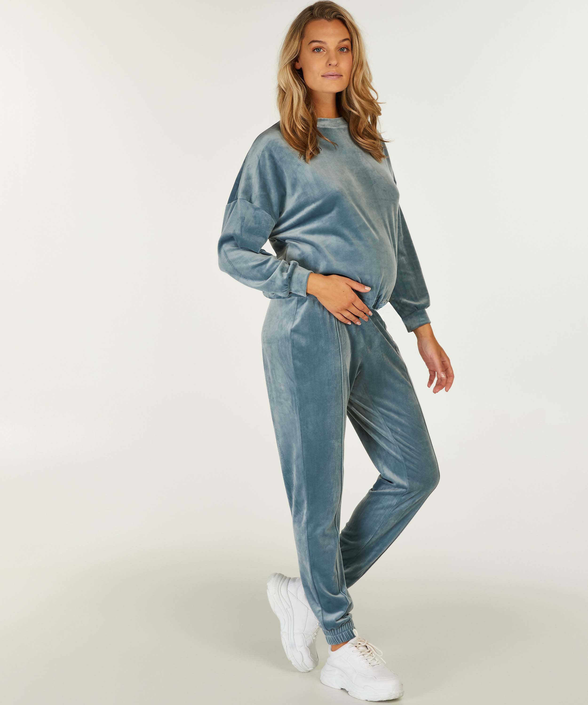 Velours Maternity Joggers, Blue, main