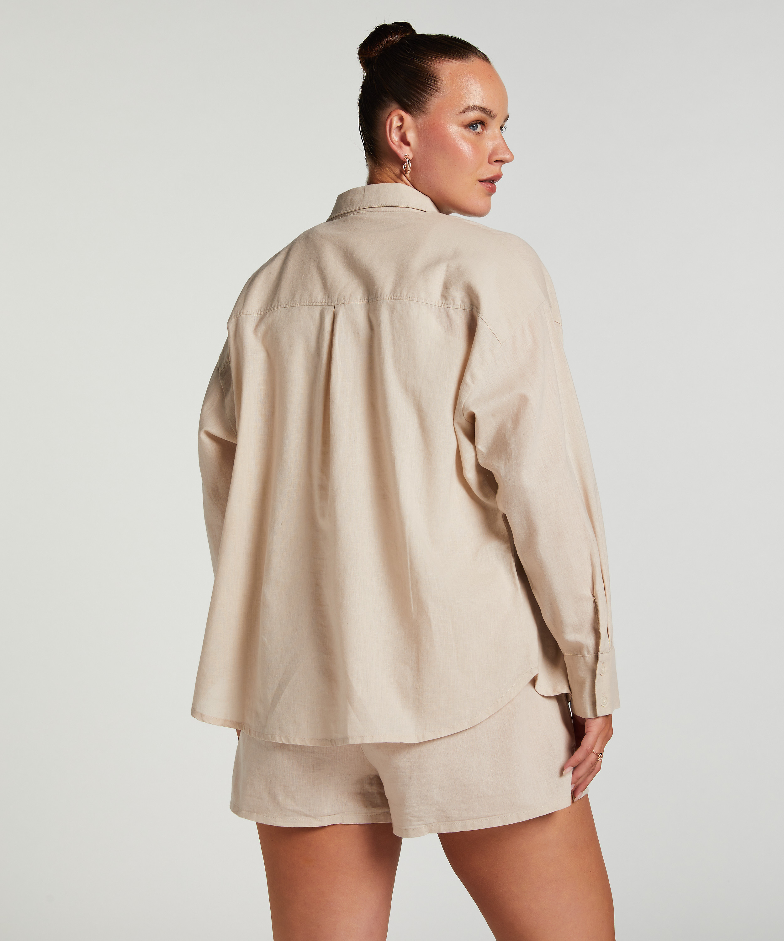 Linen Pyjama Shorts, Beige, main