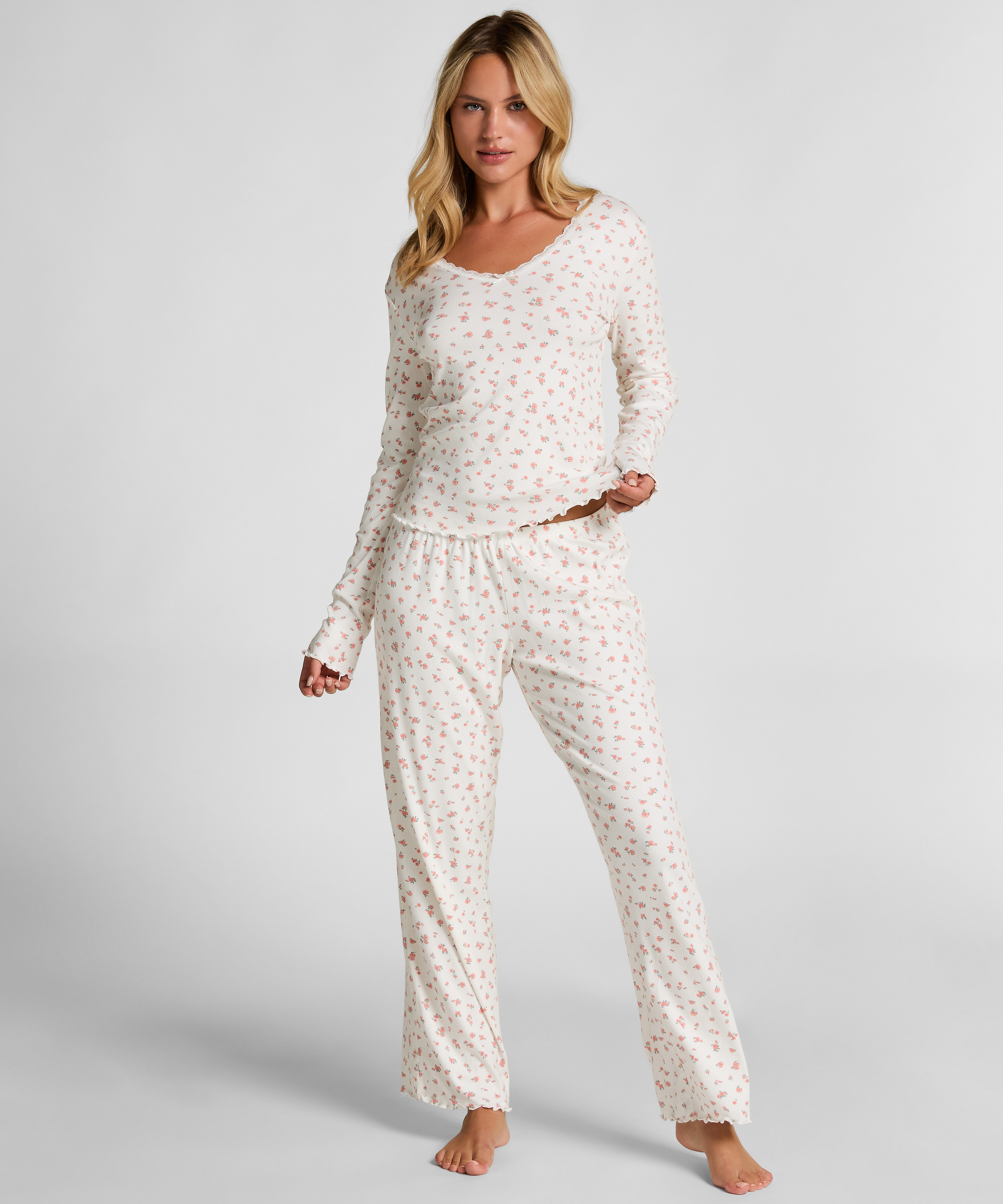 Ribbed Pyjama Top, White, main