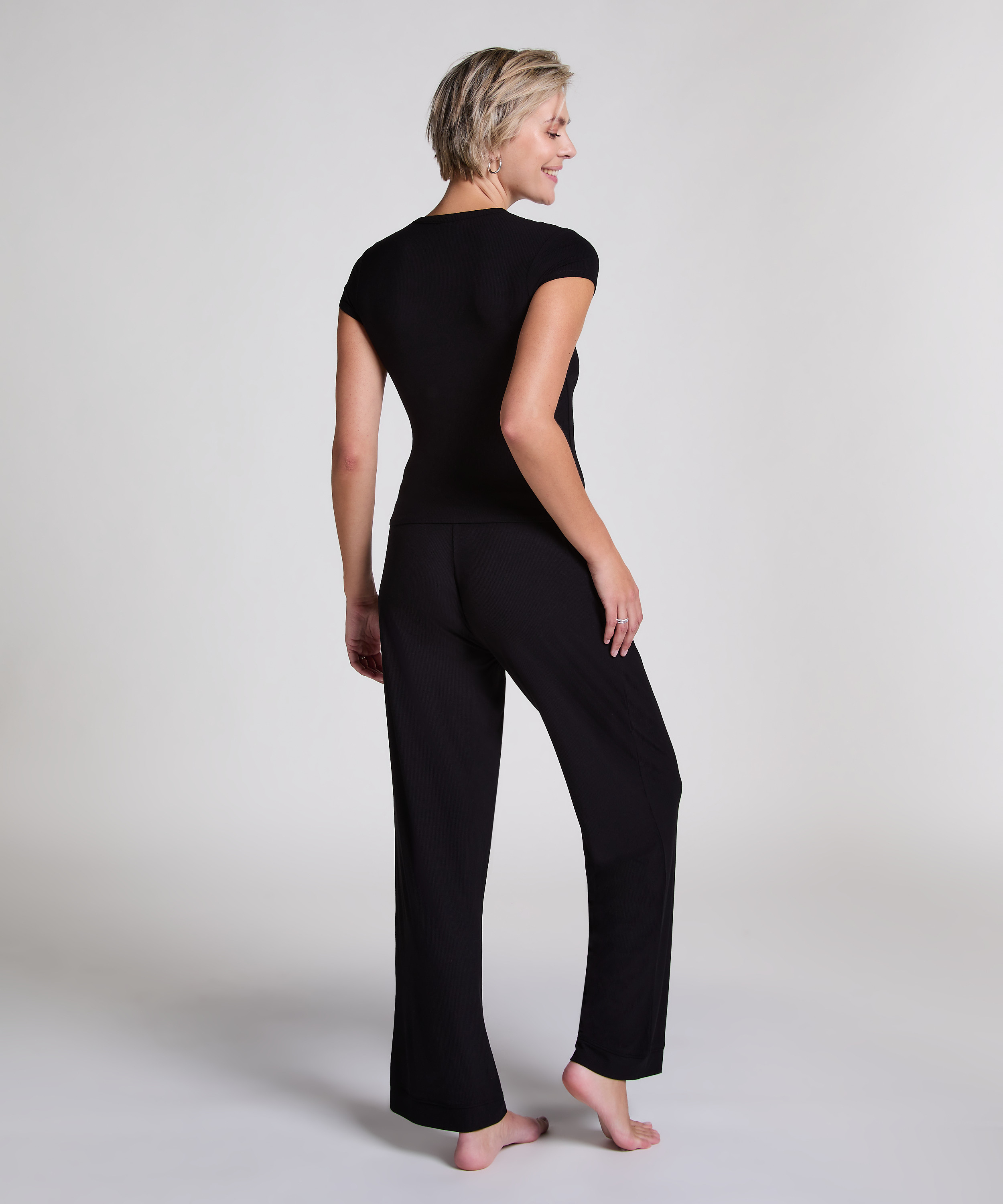 Pyjama Top Rib Essential, Black, main