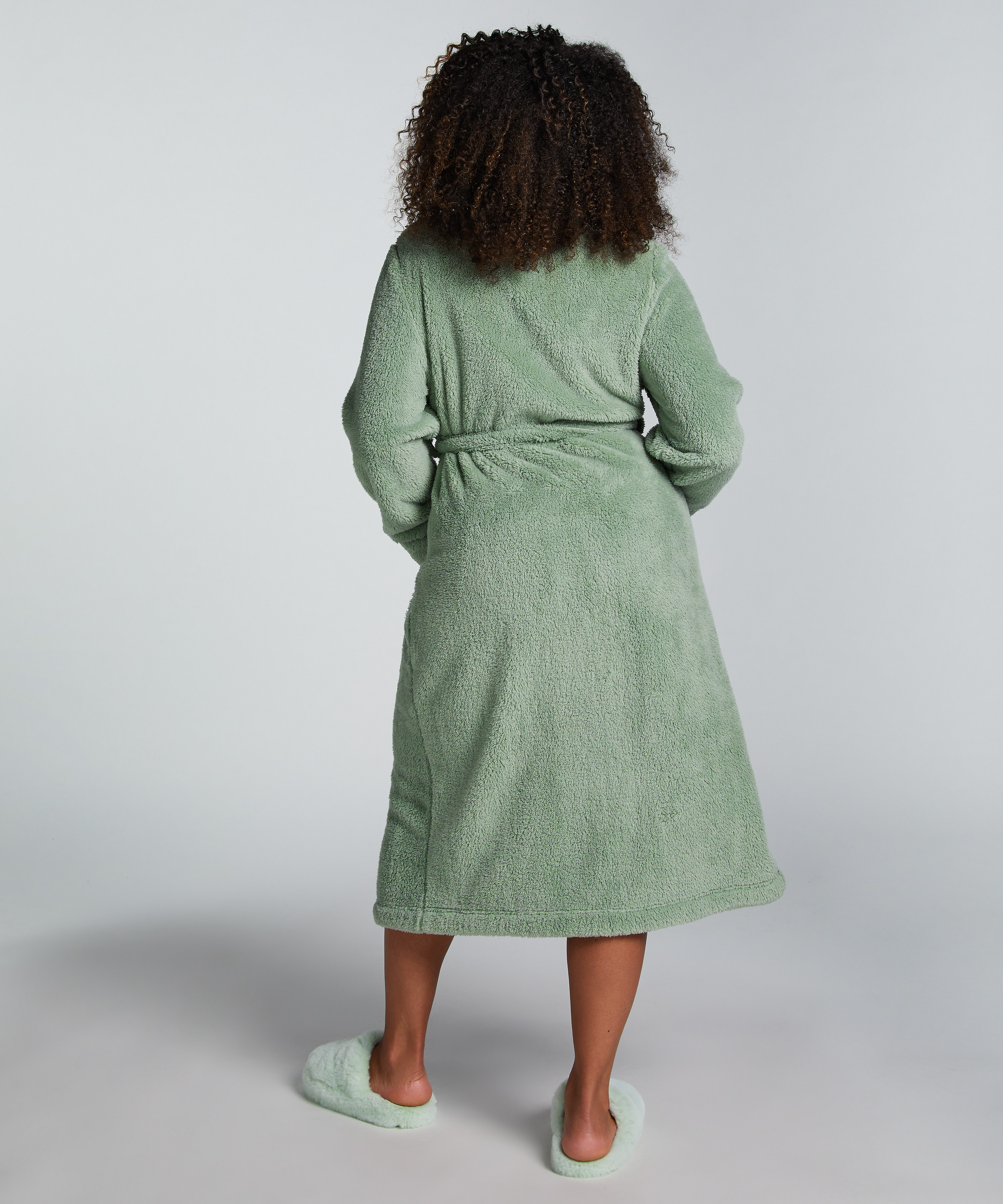 Long Fleece Bathrobe, Green, main