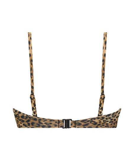 Leopard Padded Strapless Push-Up Bikini Top, Brown