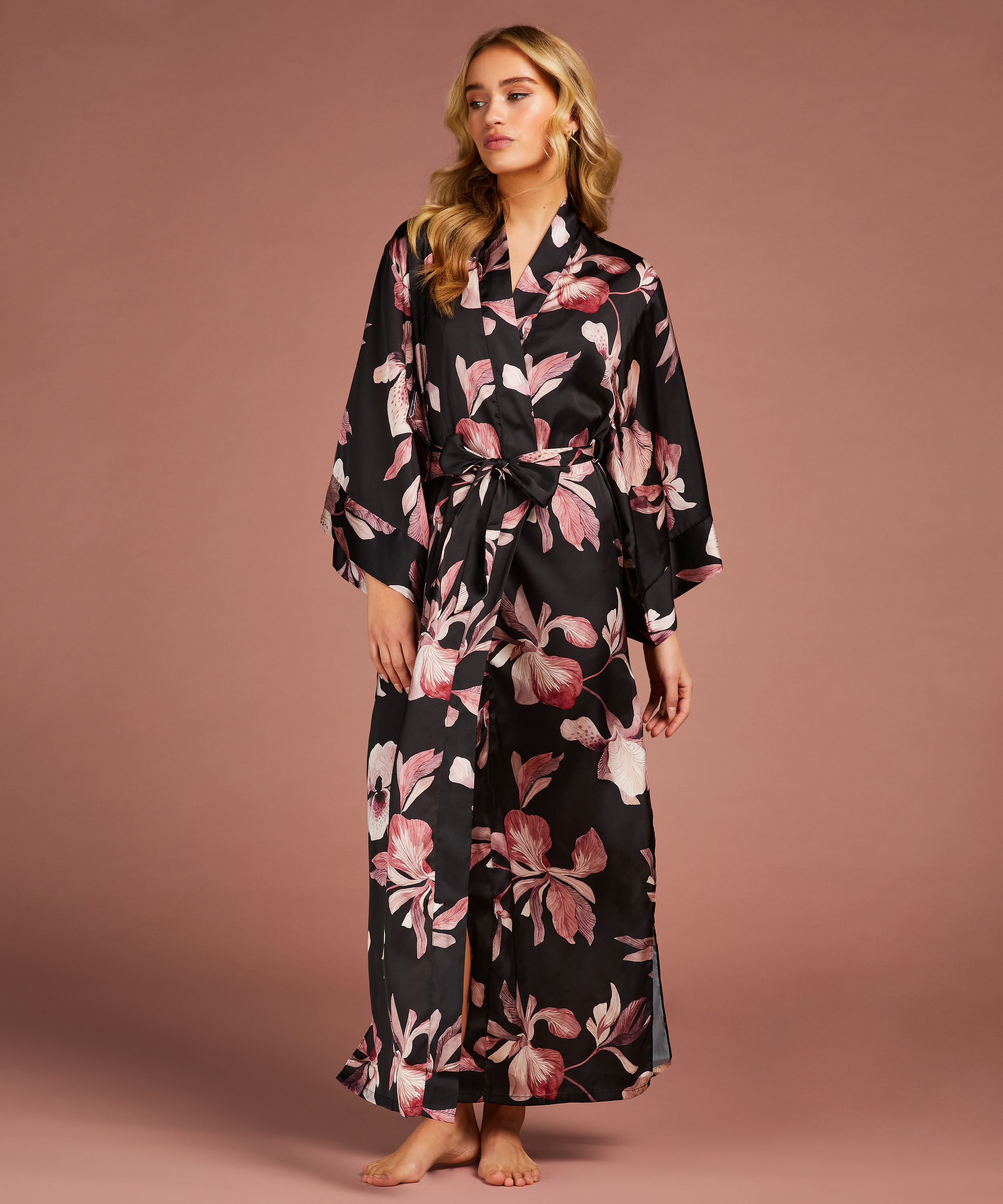 Bloom Satin Kimono, Black, main