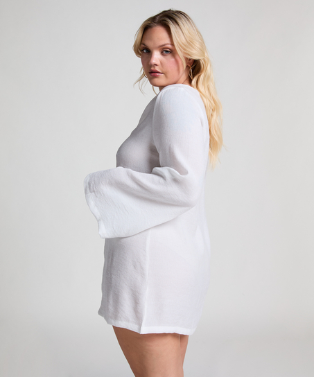 Beach Long-Sleeved Ring Dress, White