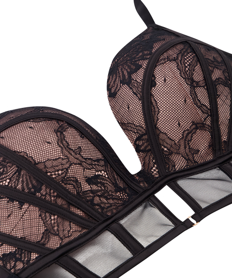 Magdalena Padded Non-Wired Longline Push-Up Bra, Black