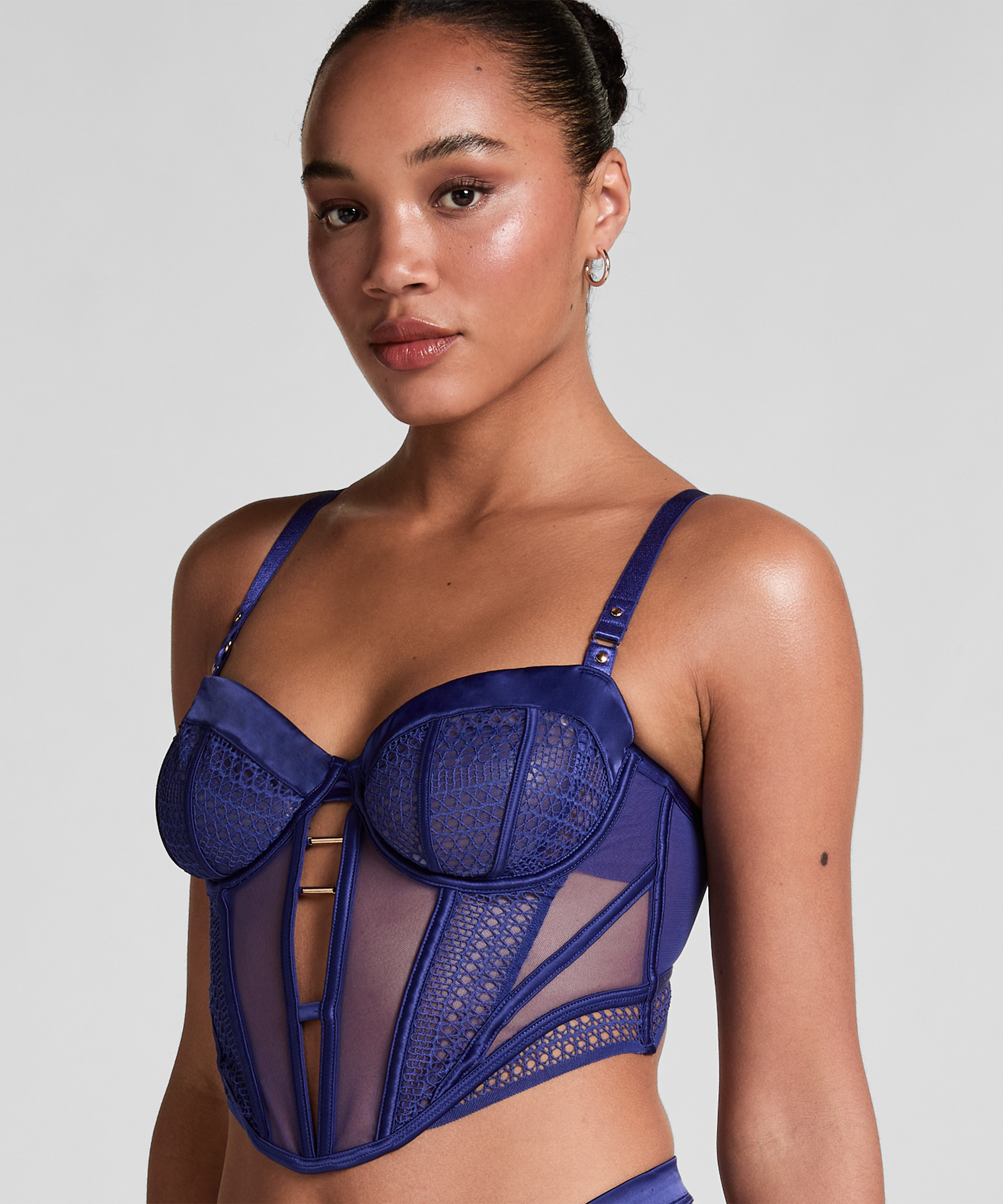 Missy Non-Padded Underwired Longline Bra, Blue, main
