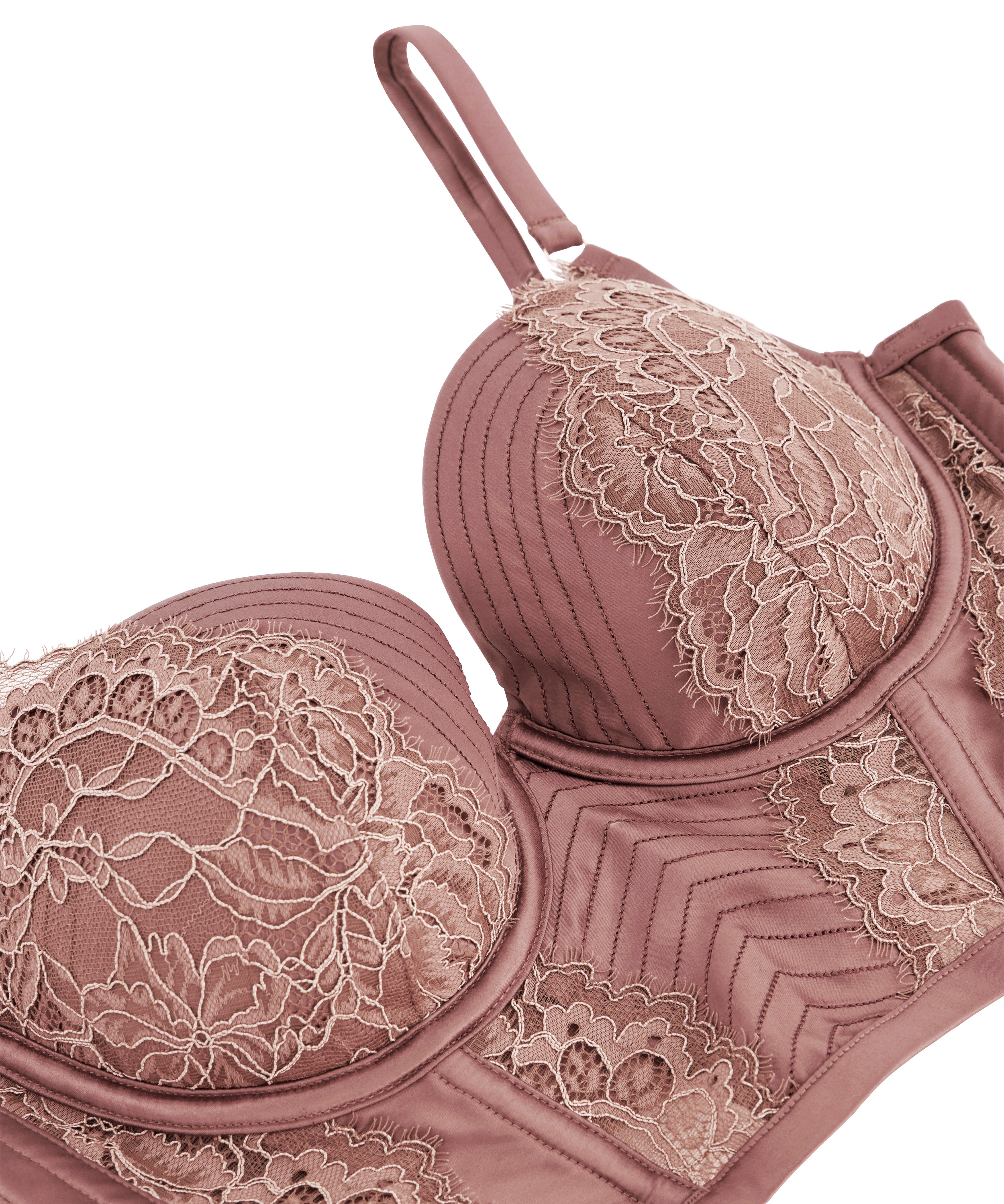 Erika padded longline underwired bra, Brown, main