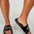 Velvet Bow Slider Slippers, Black