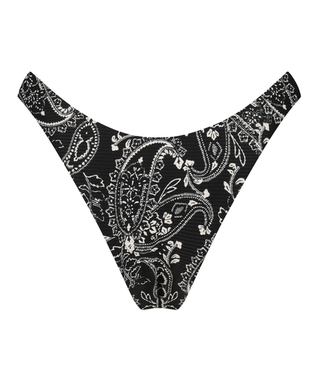 Paisley high-cut brazilian bikini bottoms, Black