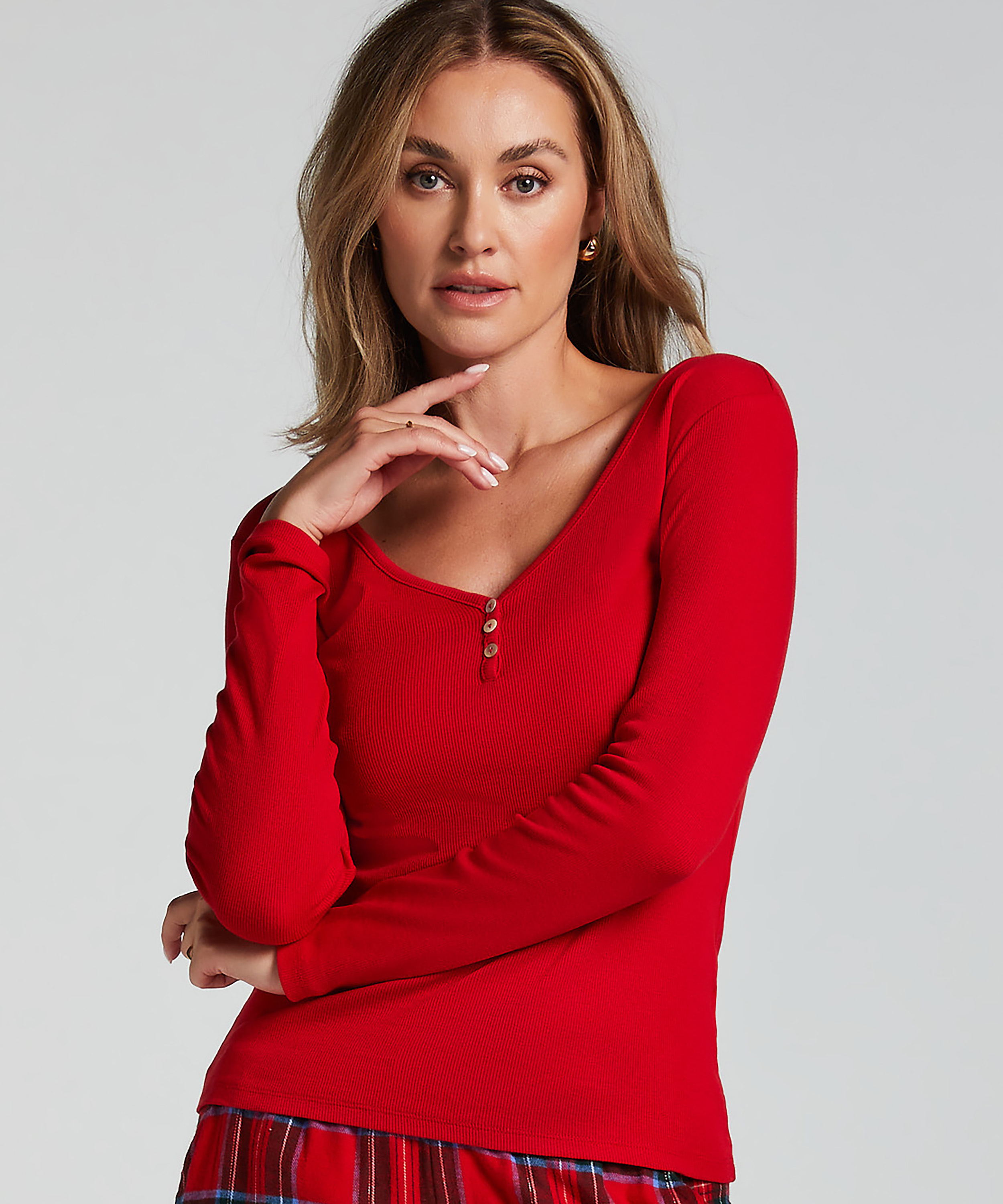 Long-Sleeved Pyjama Top, Red, main