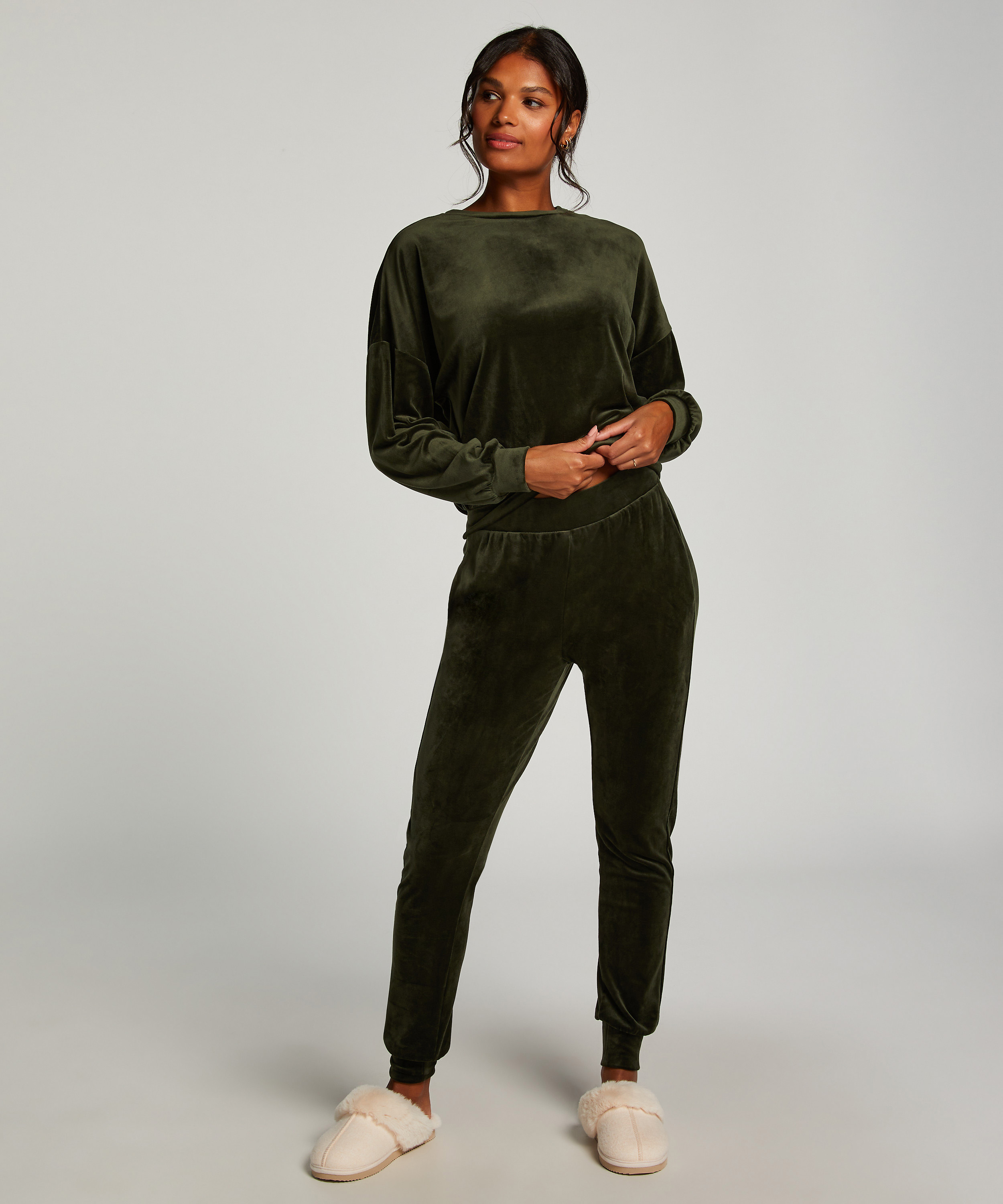 Velours Jogging Pants, Green, main