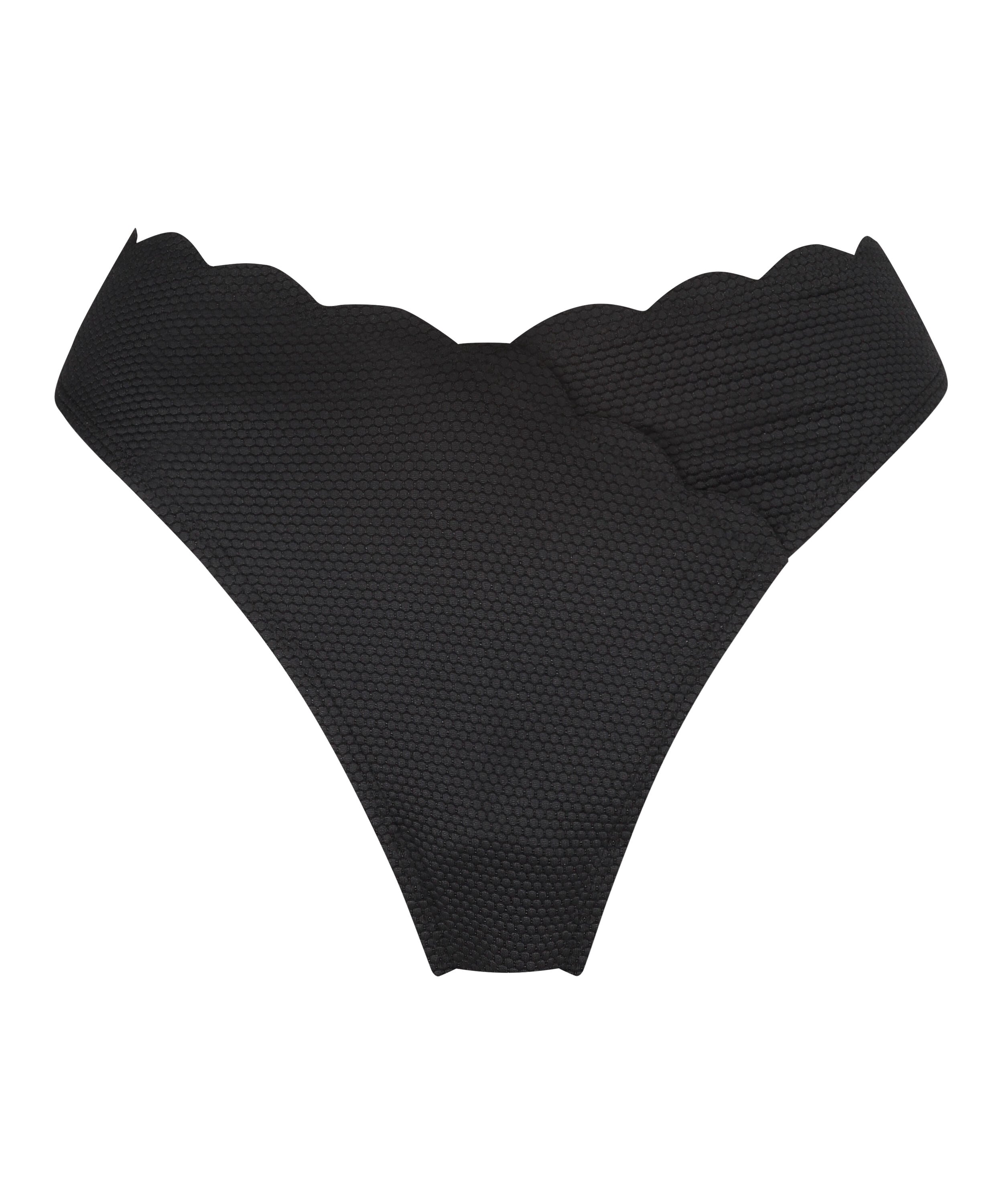 Scallop High-Leg Bikini Bottoms, Black