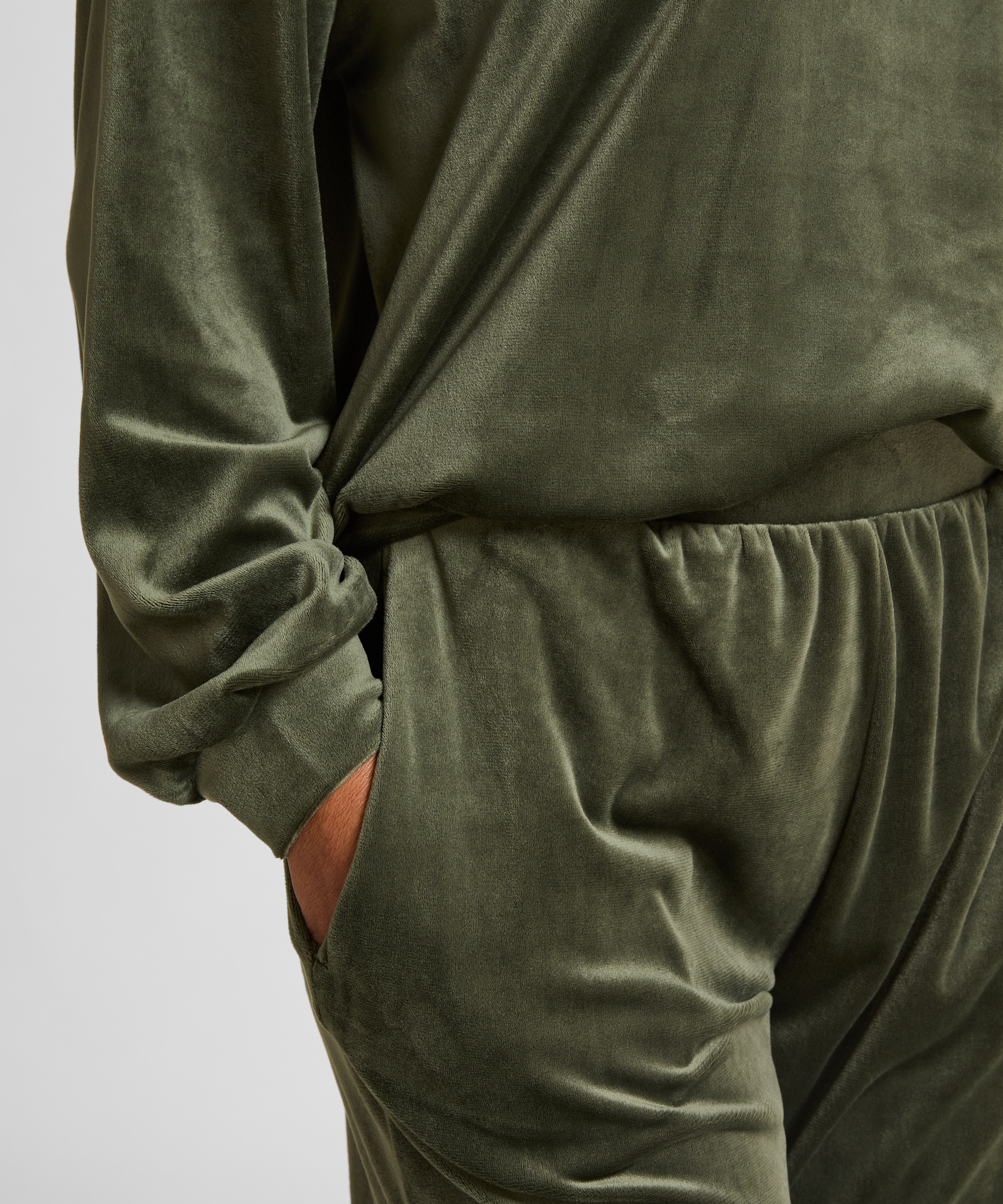 Velours Pyjama Pants, Green, main