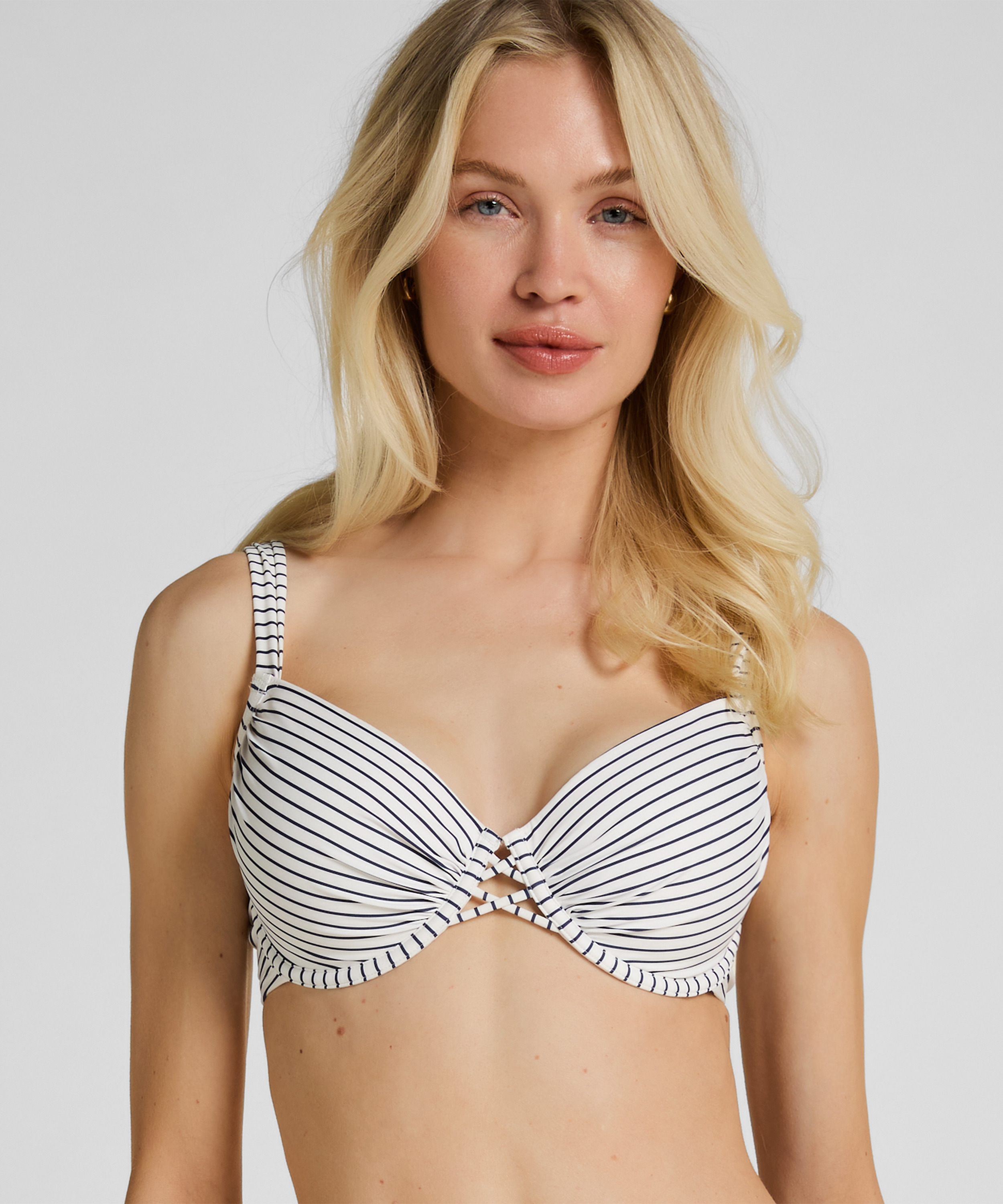 Padded Underwired Bikini Top Stripes, White, main