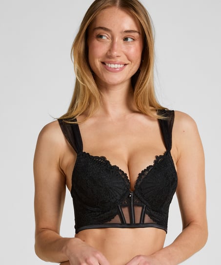 Whitney Padded Underwired Longline Push-Up Bra, Black