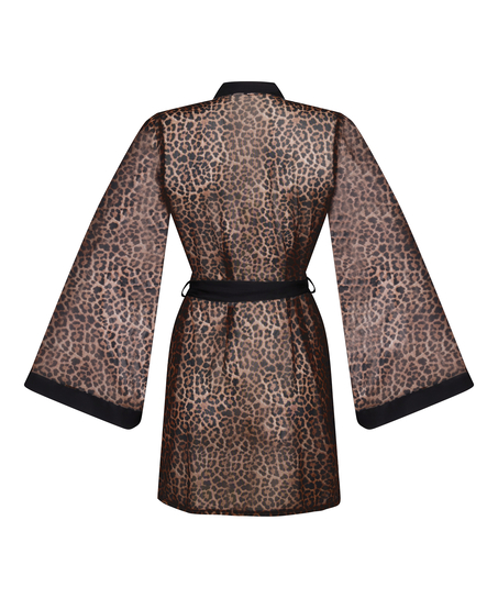 Leopard Mesh Kimono, Black