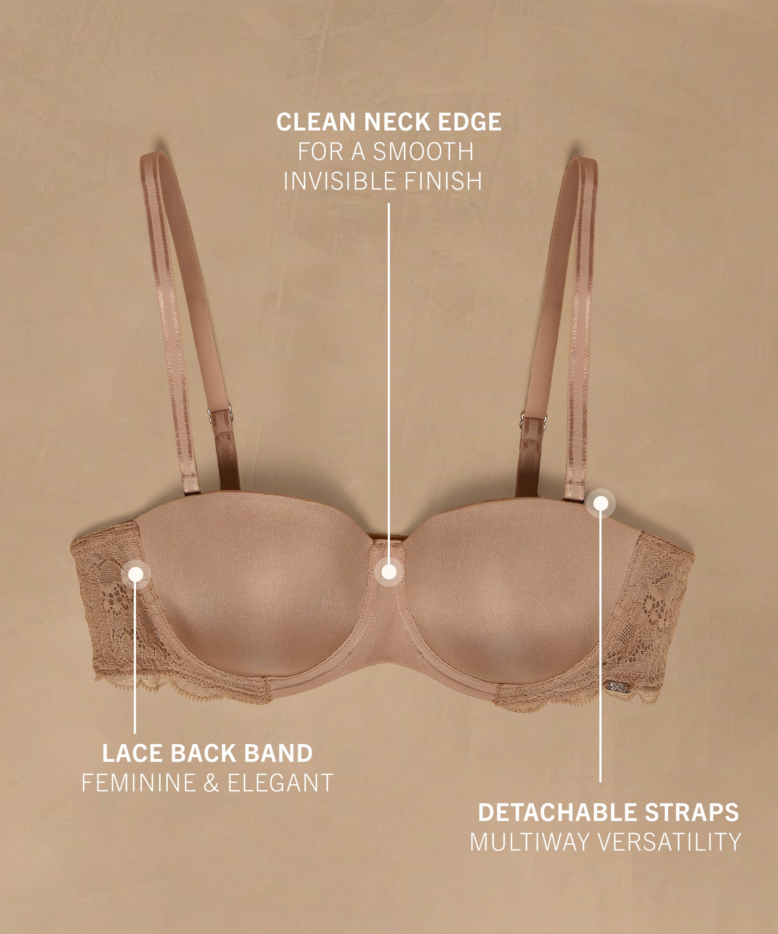 Angie Padded Strapless Underwired Bra, Beige, main