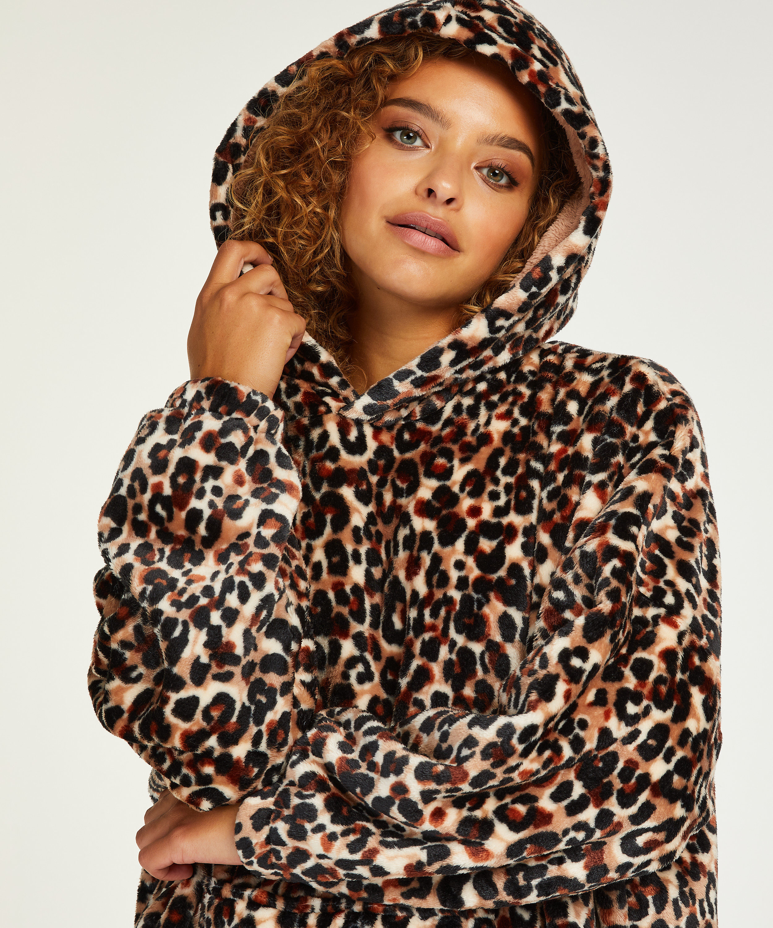 Flannel Fleece Hoodie, Brown, main