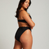 High Waisted Highleg Bikini Bottom Scallop, Black