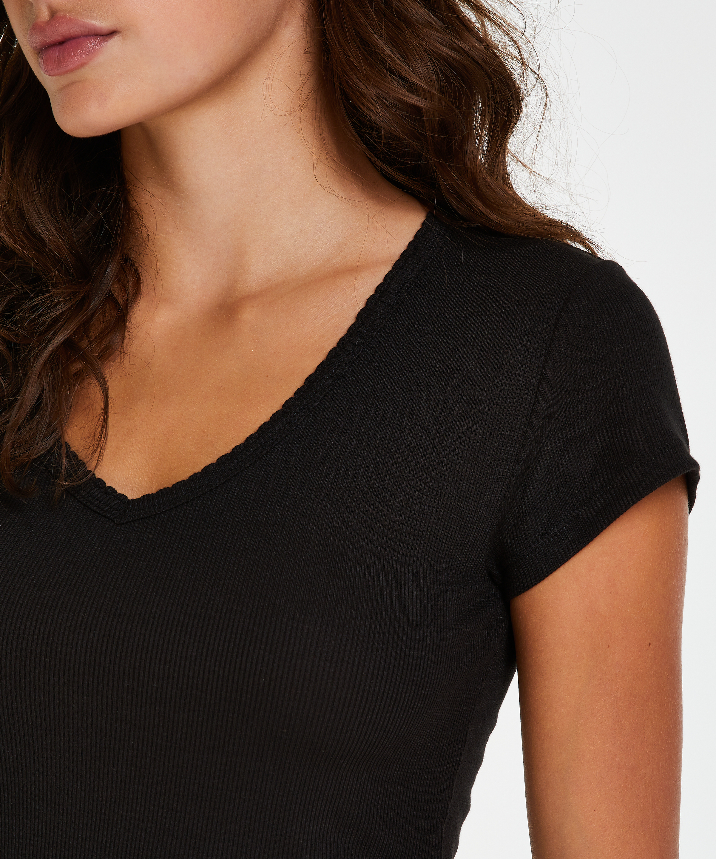 Short sleeve rib pyjama top., Black, main