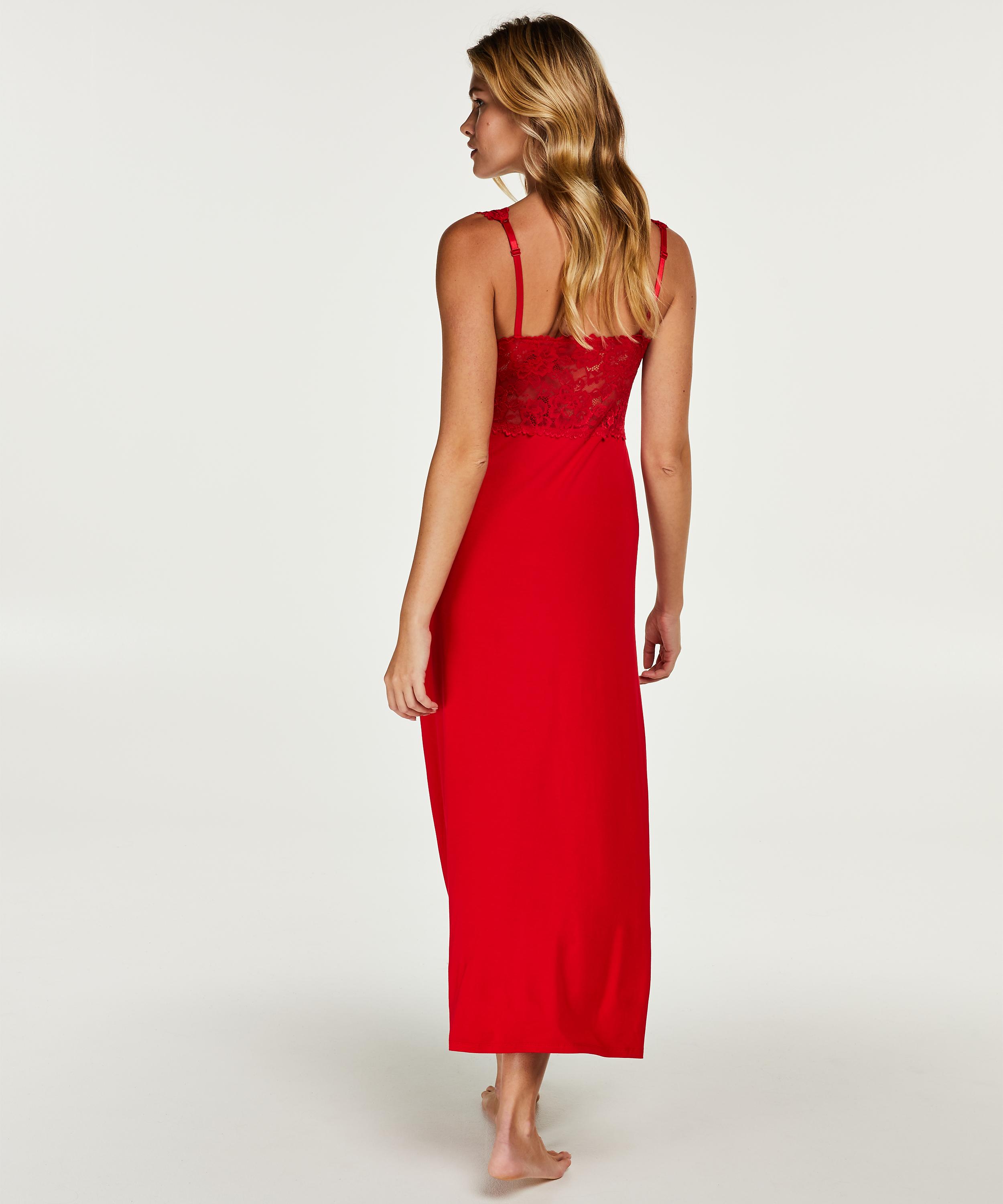 Long slip dress Modal lace, Red, main