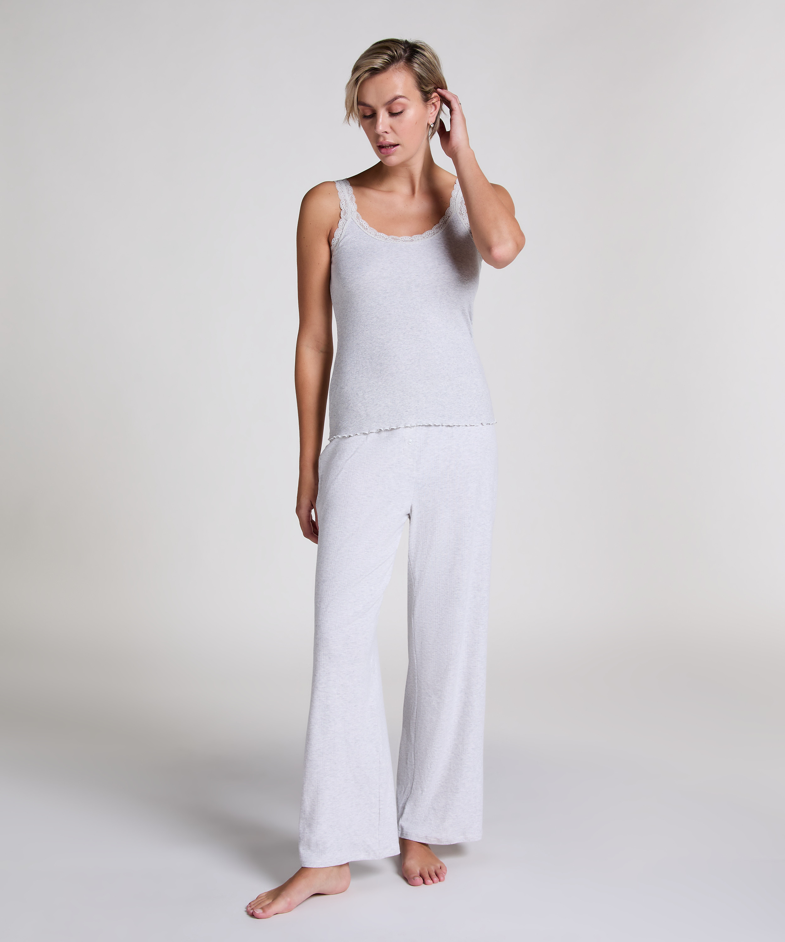 Ribbed Lace Singlet, Beige, main