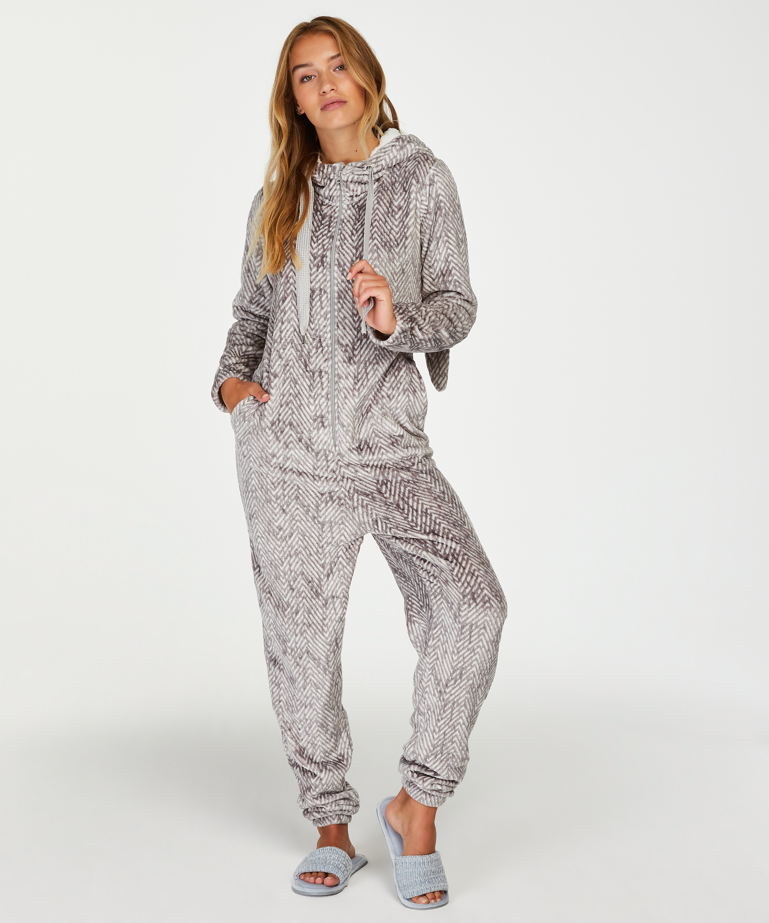 Flannel Fleece Onesie, Gray, main