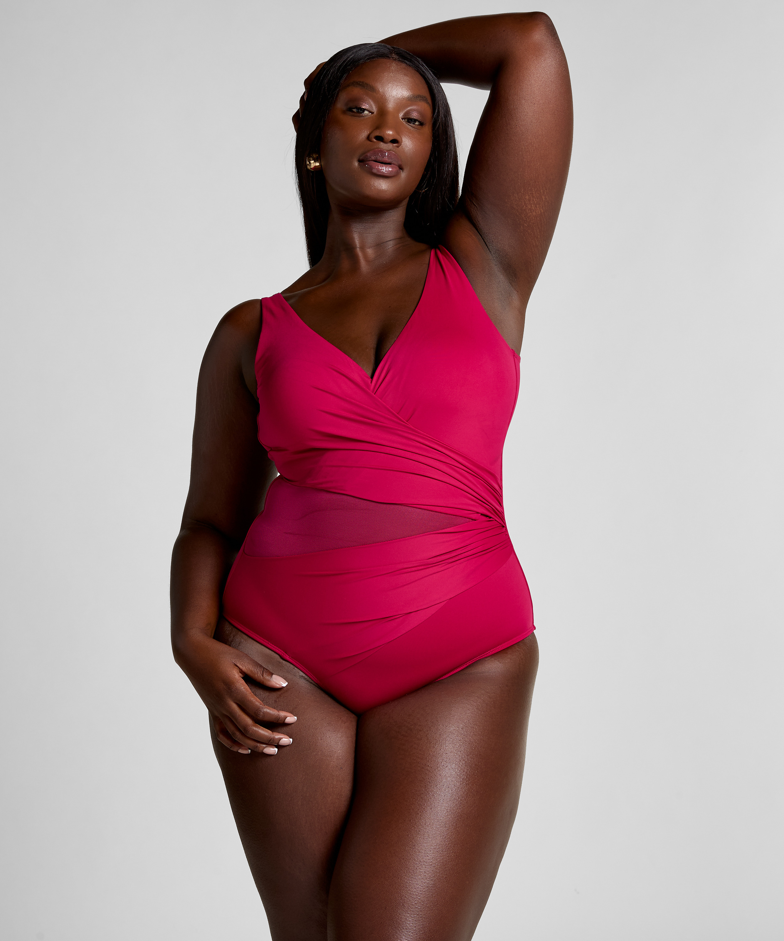 Shaping Shell Mesh Swimsuit, Pink, main