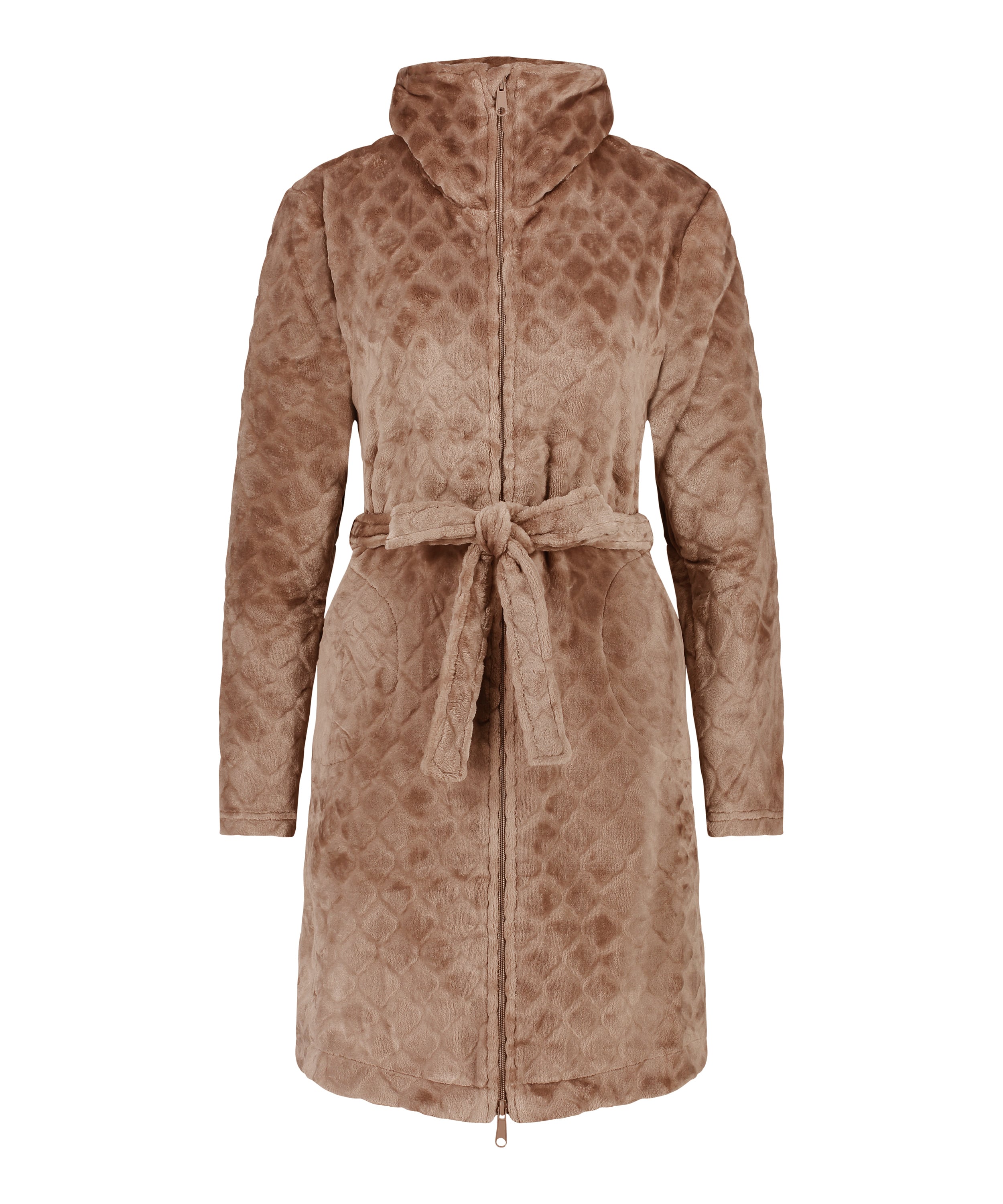 Fleece Zip Bathrobe, Brown, main