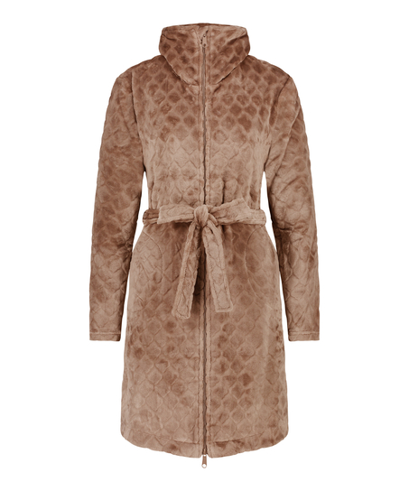 Fleece Zip Bathrobe, Brown