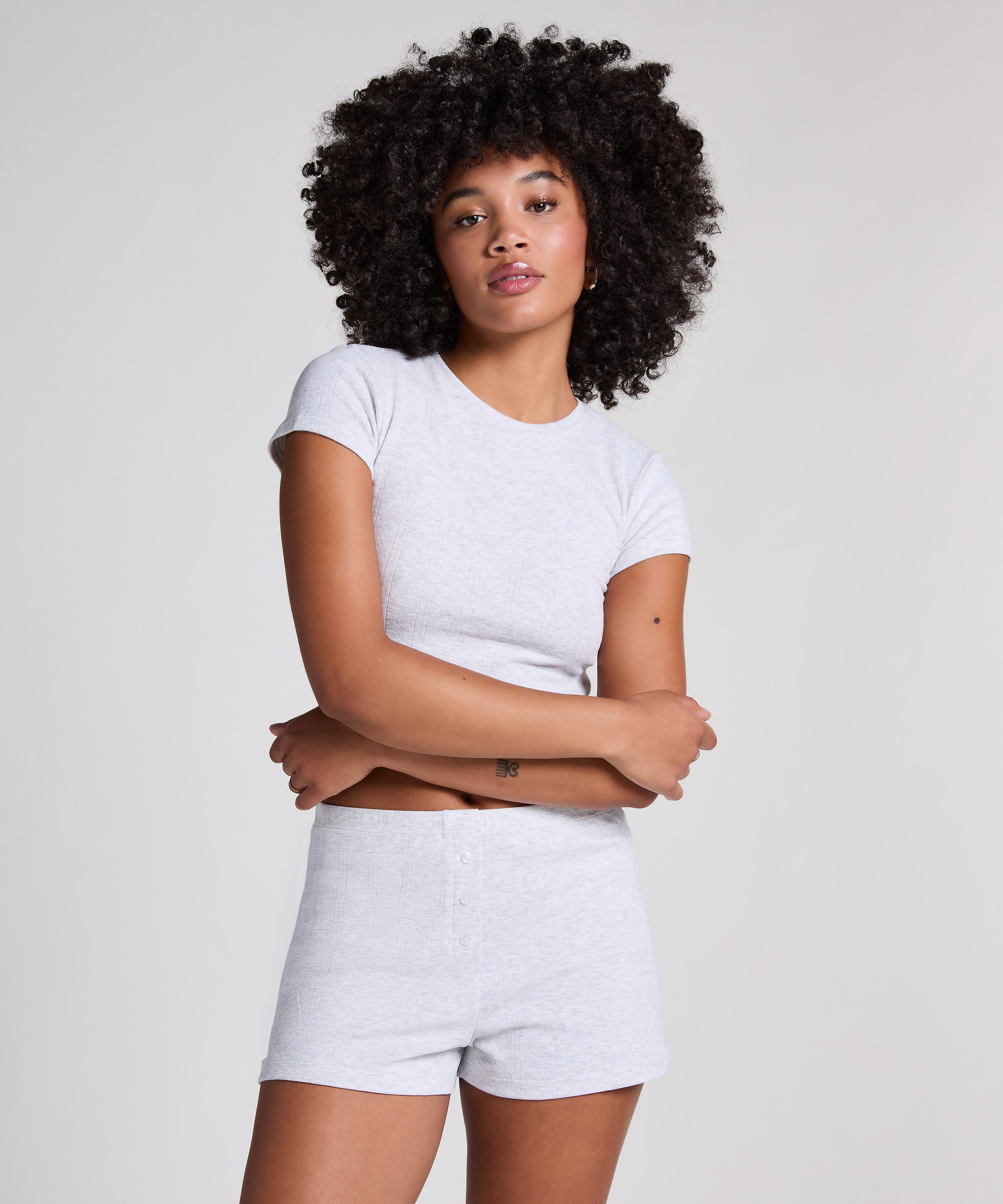Pointelle shorts, Gray, main