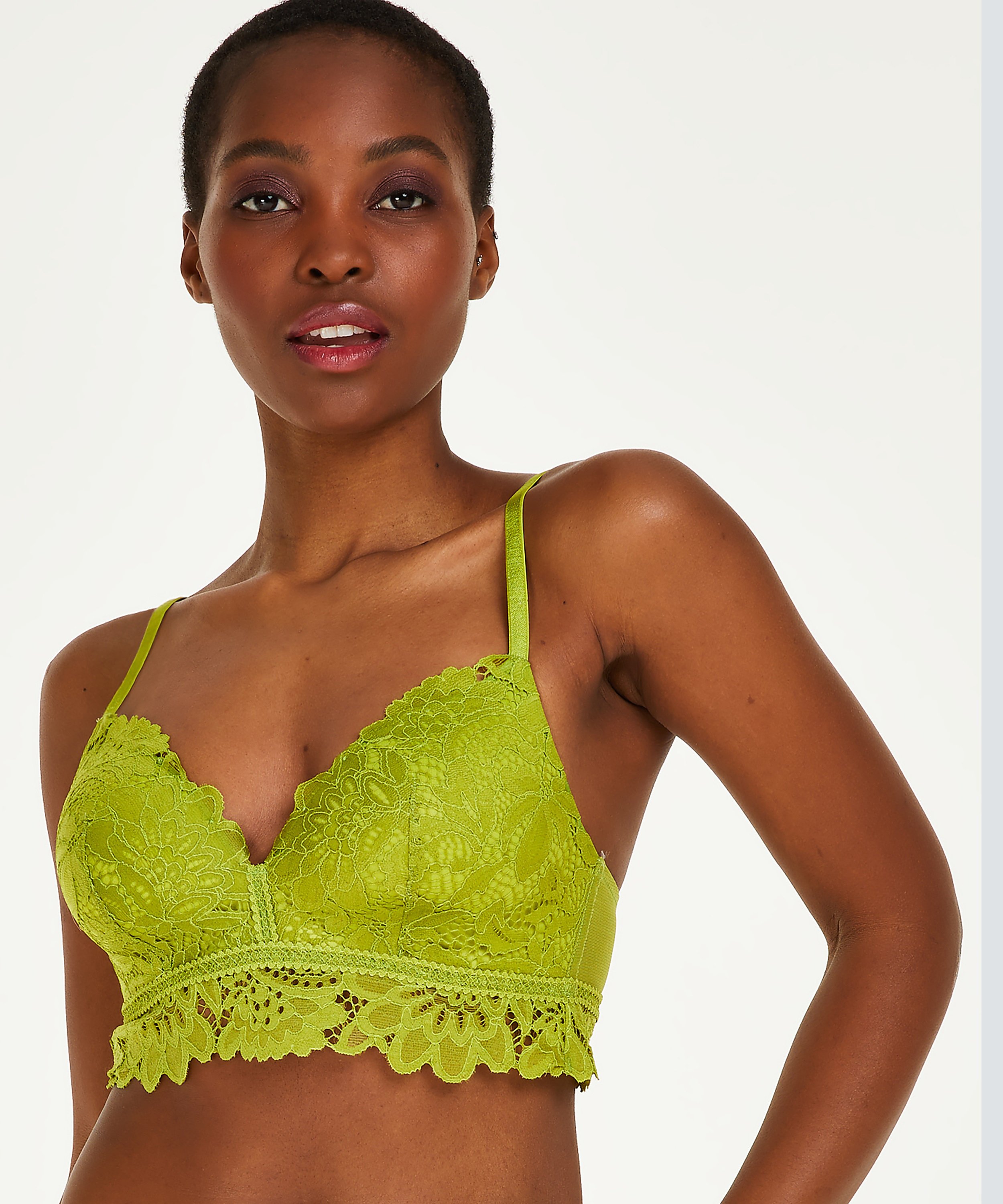 Shiloh Padded Longline Non-Underwired Bra, Green, main