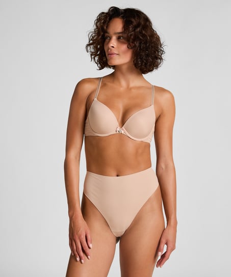 Plunge Padded Underwired Bra, Beige