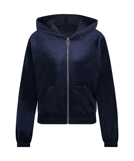 Velour hoodie jacket, Blue