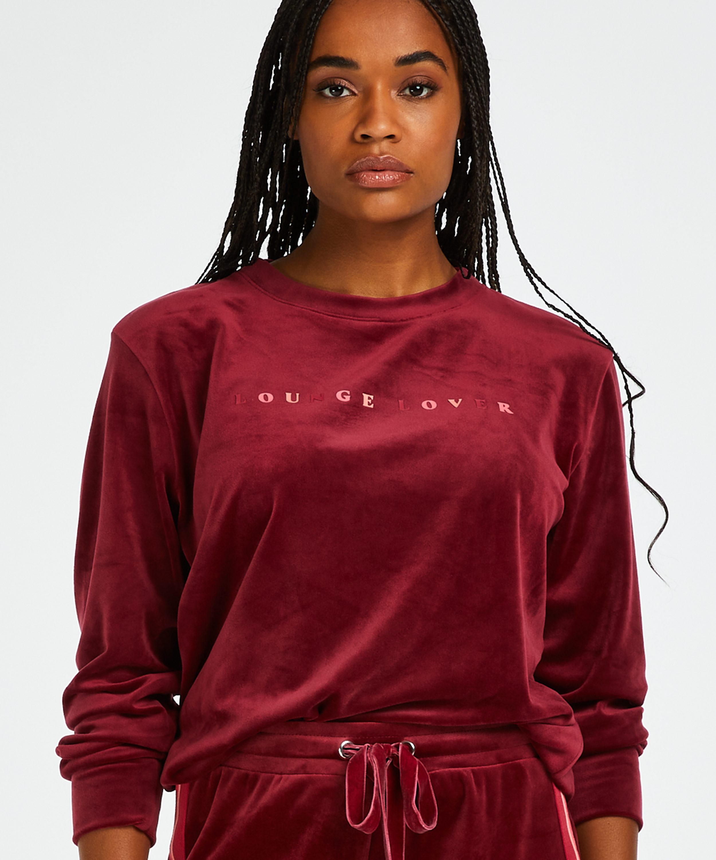 Long-sleeved Velours top, Red, main