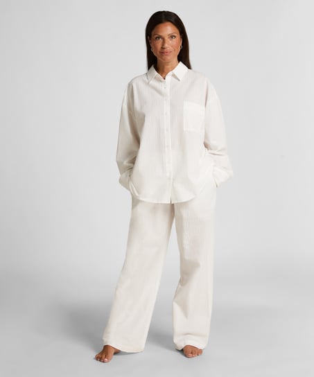 Seersucker Cotton Pyjama Pants, White