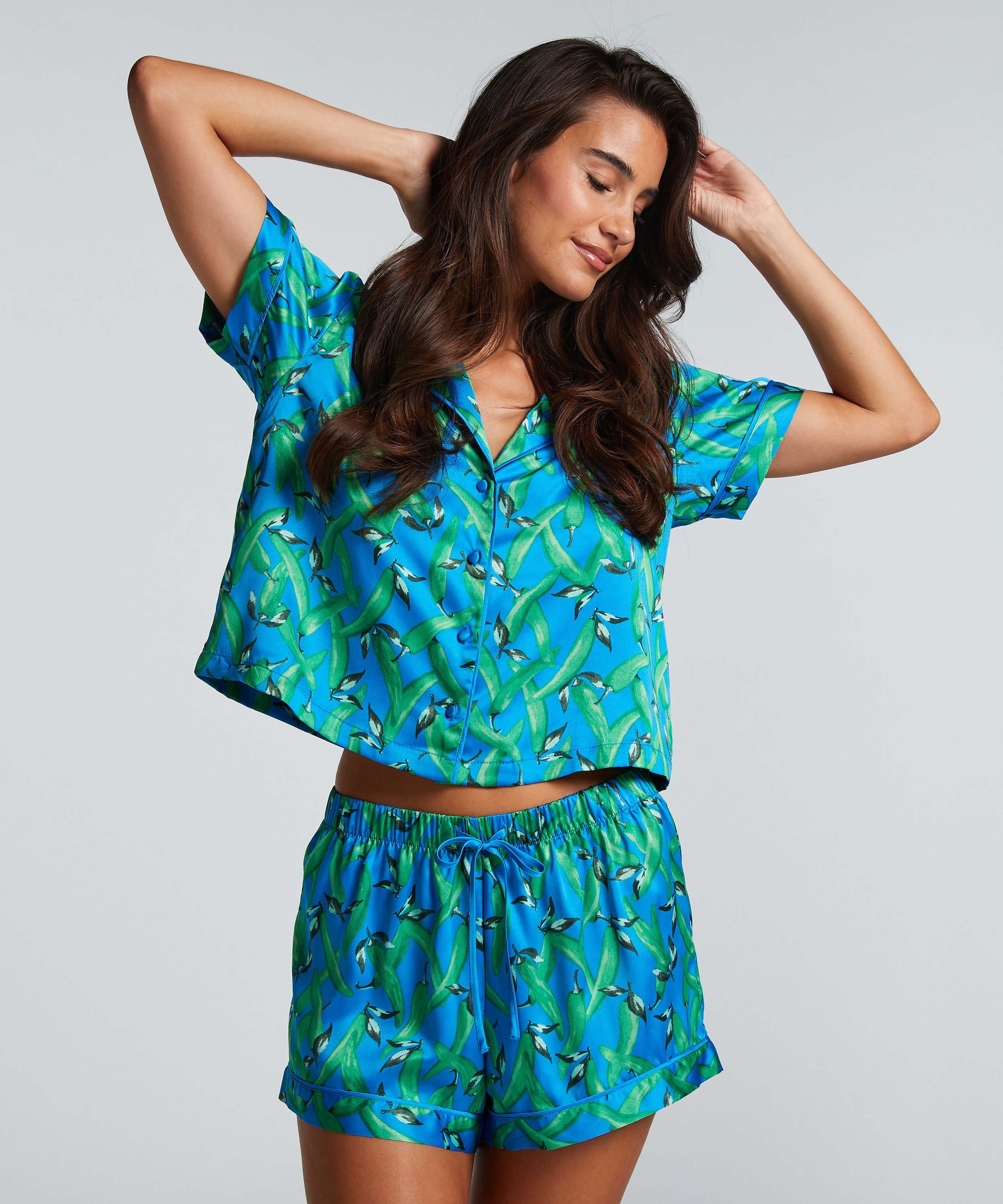 Satin pyjama shorts, Blue, main