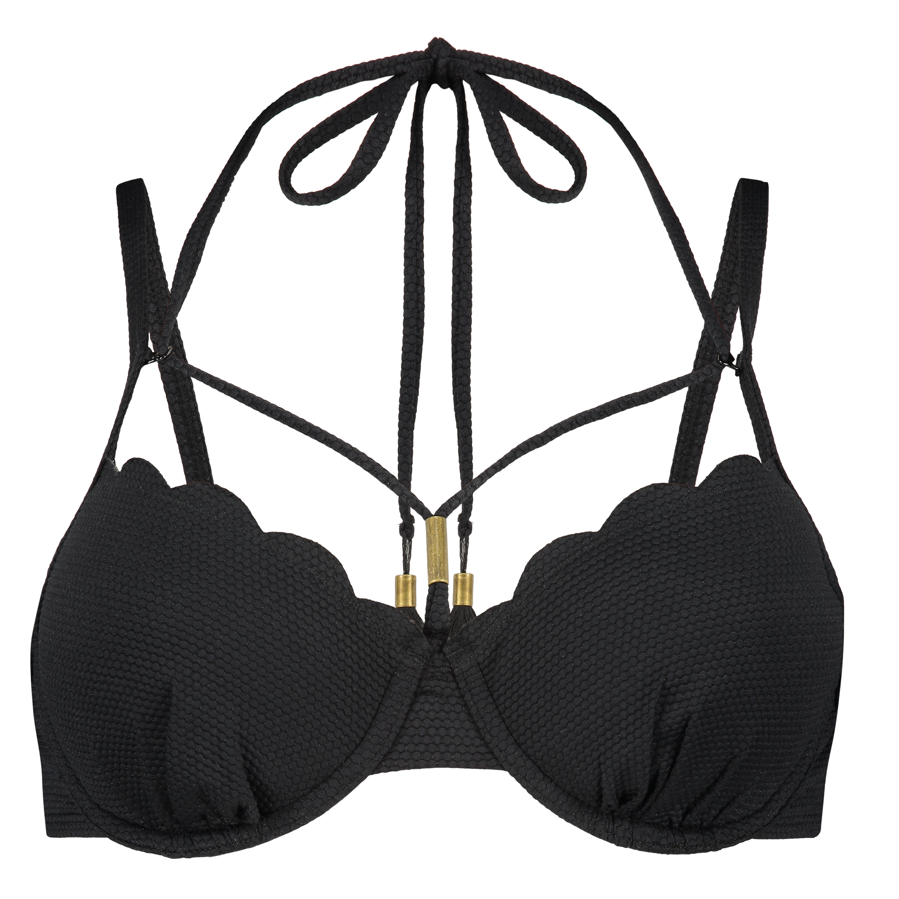 Scallop Glam Padded Underwired Bikini Top, Black, main