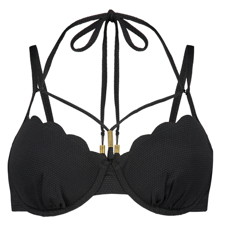 Scallop Glam Padded Underwired Bikini Top, Black