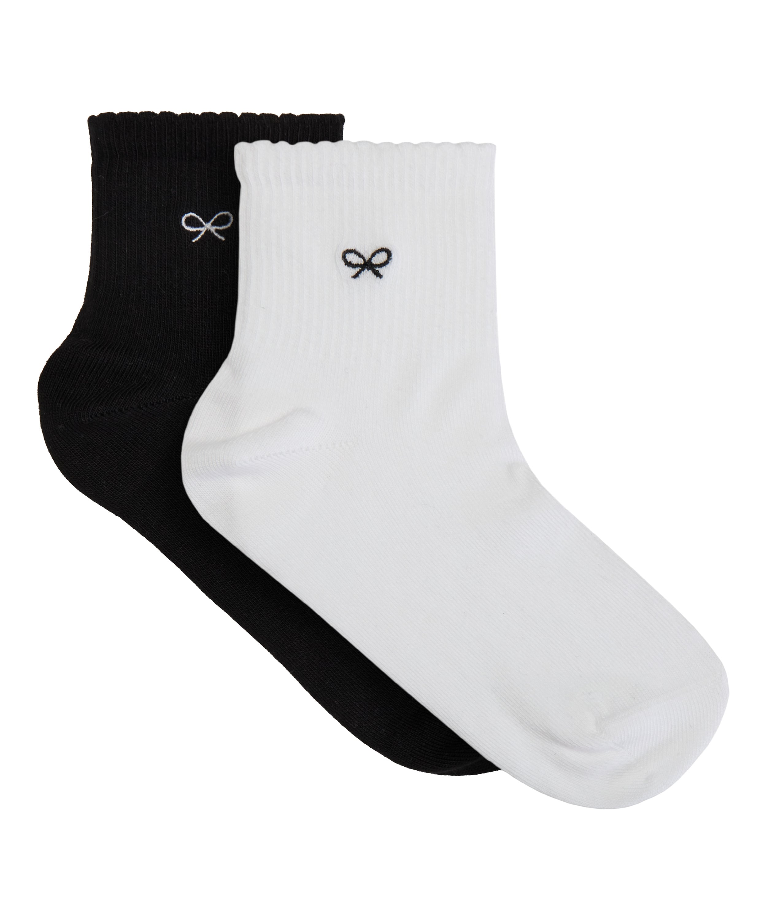 2 Pair Cotton Half Crew Socks, White, main