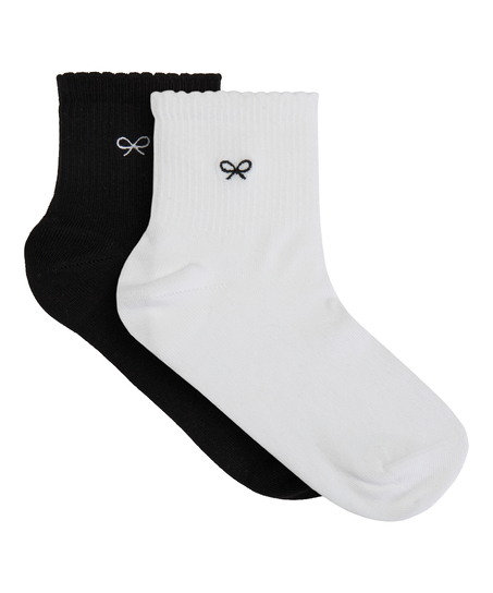 2 Pair Cotton Half Crew Socks, White