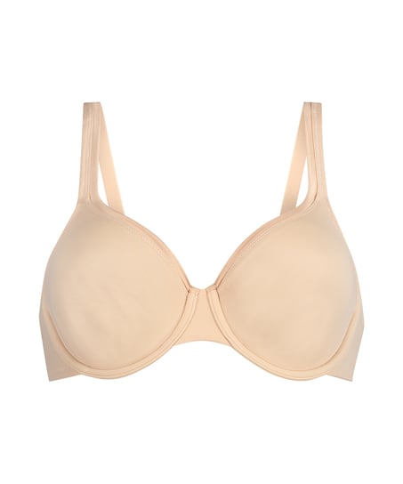 Satin Fleece Non-Padded Underwired Bra, Beige