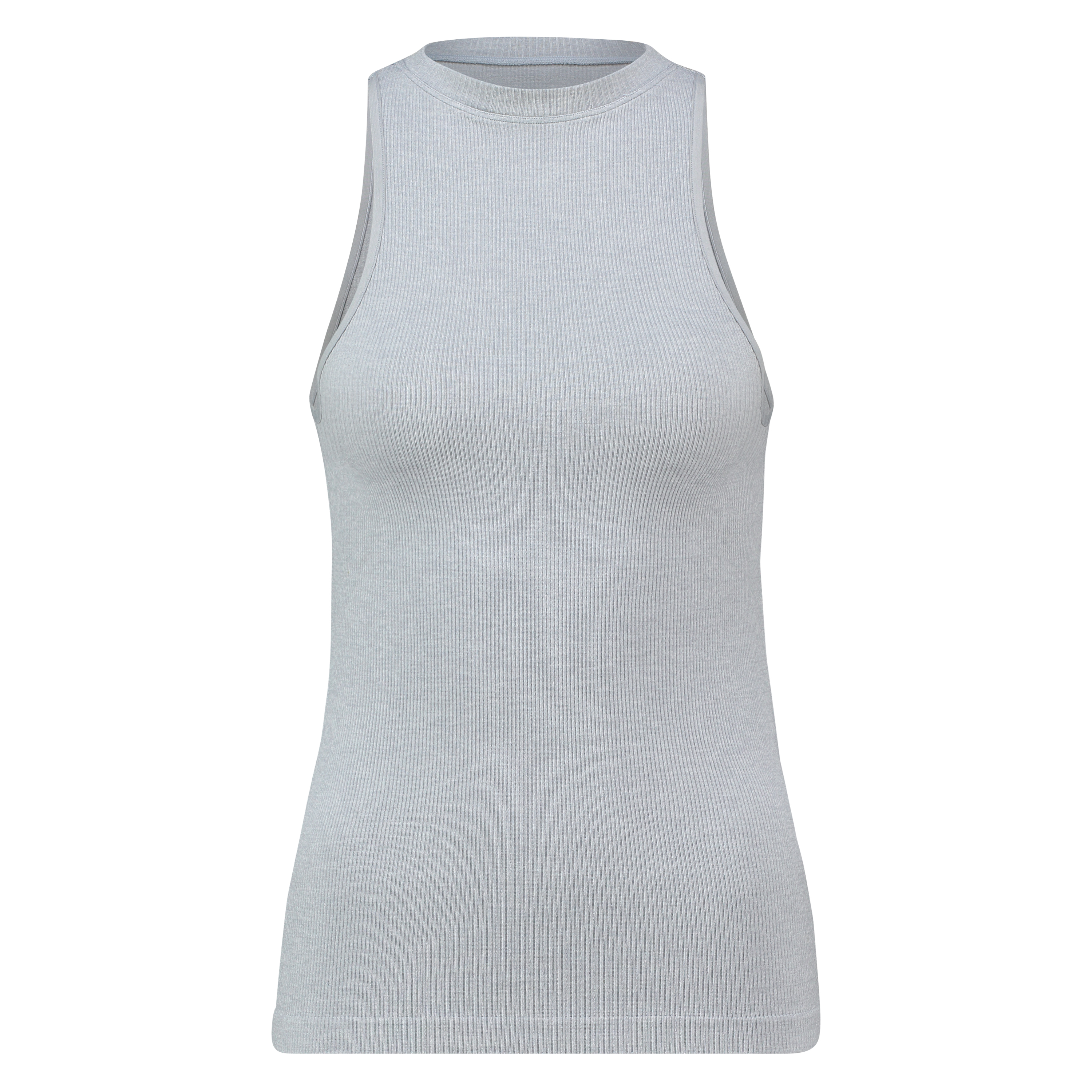 Seamless high neck rib top, Gray, main