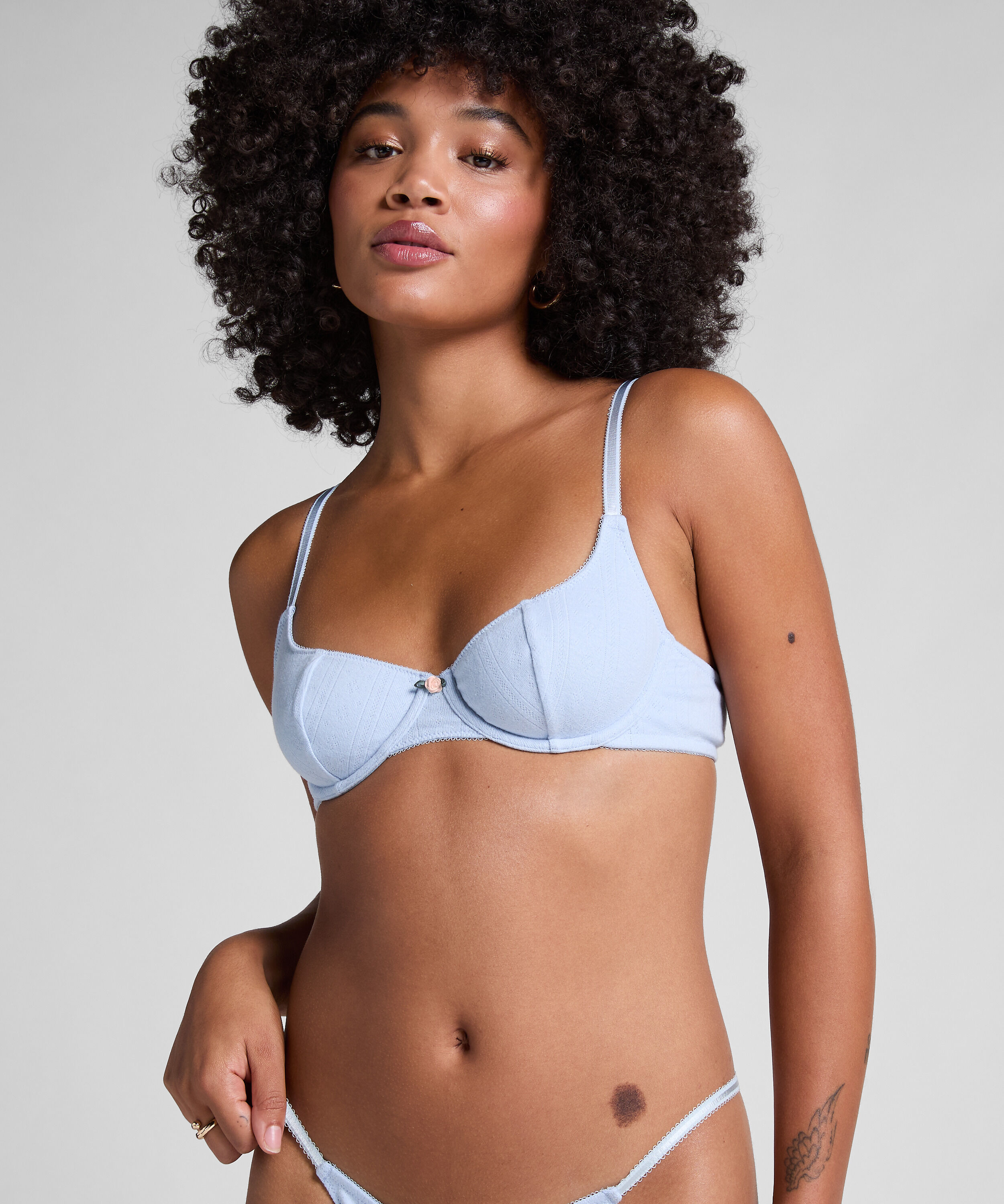 Pointelle Non-padded Underwired Bra, Blue