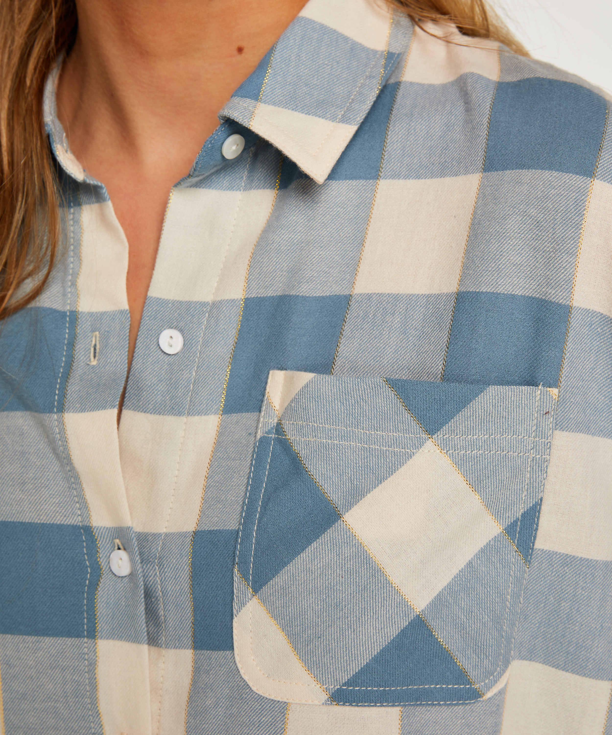 Flannel Pyjama Top, Blue, main