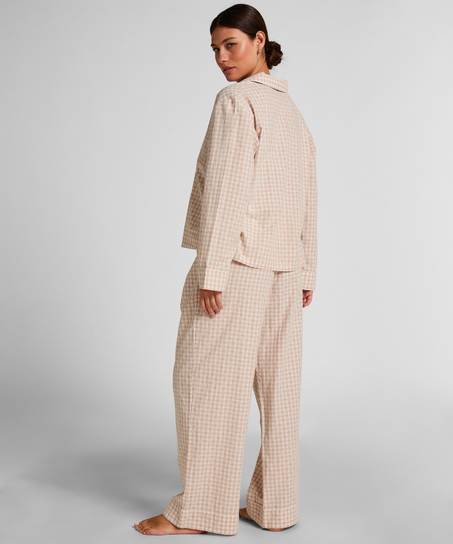 Dobby Pyjama Jacket Woven Cotton, Beige